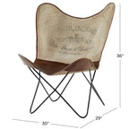 Sedia a farfalla artigianale in pelle bianca, grigia, marrone, marrone chiaro o marrone-beige con supporto nero