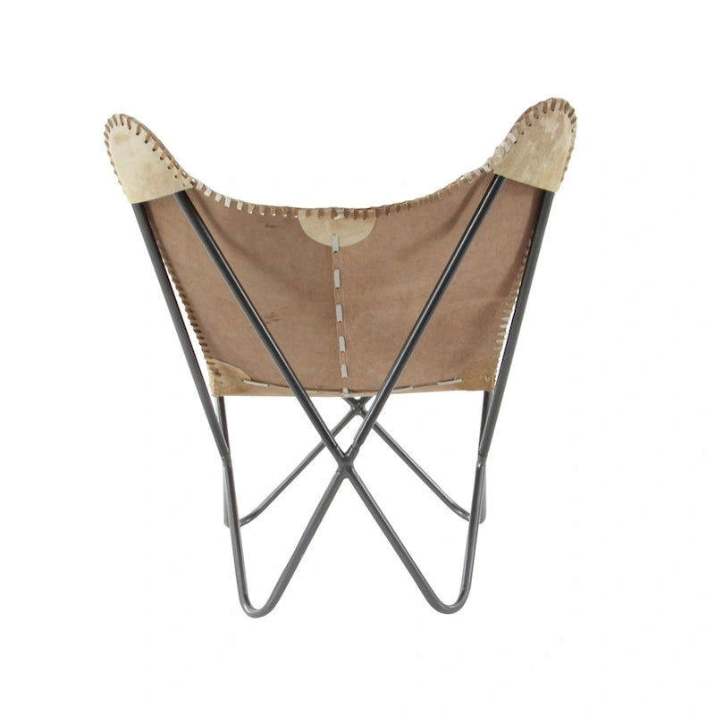 Sedia a farfalla artigianale in pelle bianca, grigia, marrone, marrone chiaro o marrone-beige con supporto nero