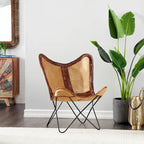 Sedia a farfalla artigianale in pelle bianca, grigia, marrone, marrone chiaro o marrone-beige con supporto nero
