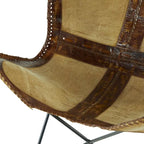 Sedia a farfalla artigianale in pelle bianca, grigia, marrone, marrone chiaro o marrone-beige con supporto nero