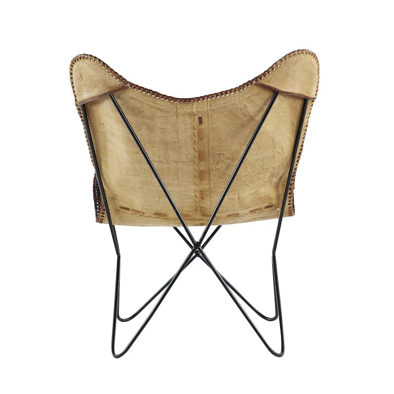 Sedia a farfalla artigianale in pelle bianca, grigia, marrone, marrone chiaro o marrone-beige con supporto nero