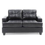 Transitional Faux Leather Loveseat with Saddle Arms and Tufted Back