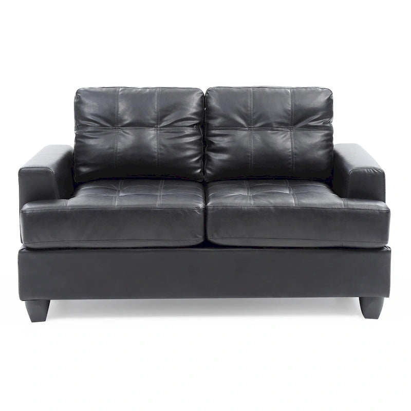 Transitional Faux Leather Loveseat with Saddle Arms and Tufted Back