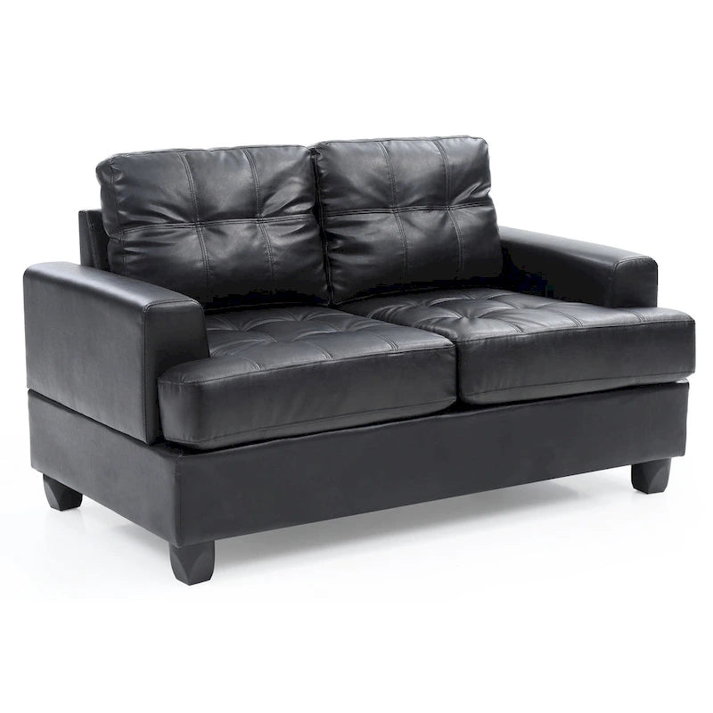 Transitional Faux Leather Loveseat with Saddle Arms and Tufted Back