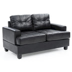 Transitional Faux Leather Loveseat with Saddle Arms and Tufted Back