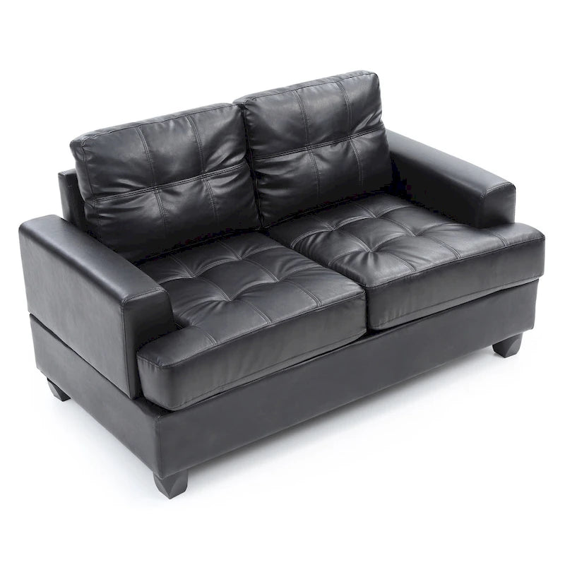 Transitional Faux Leather Loveseat with Saddle Arms and Tufted Back