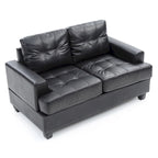 Transitional Faux Leather Loveseat with Saddle Arms and Tufted Back