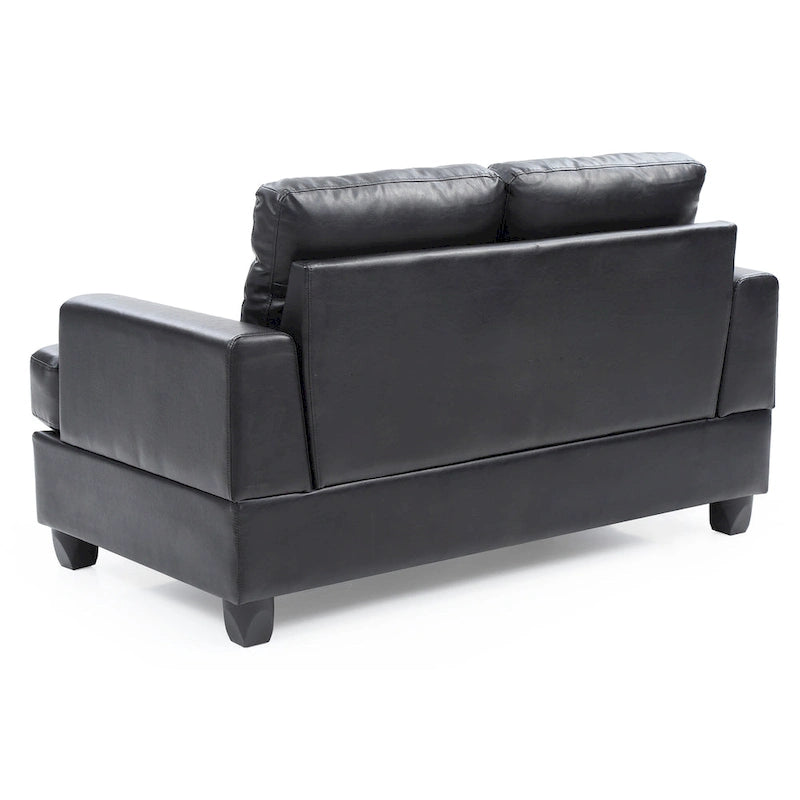 Transitional Faux Leather Loveseat with Saddle Arms and Tufted Back
