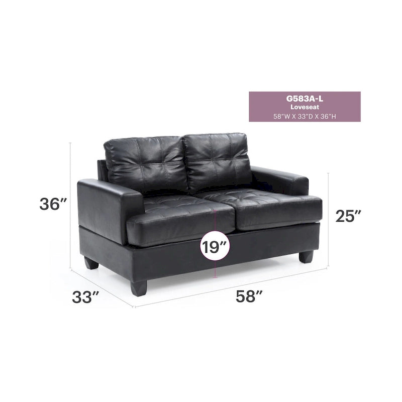 Transitional Faux Leather Loveseat with Saddle Arms and Tufted Back