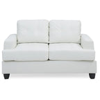 Transitional Faux Leather Loveseat with Saddle Arms and Tufted Back