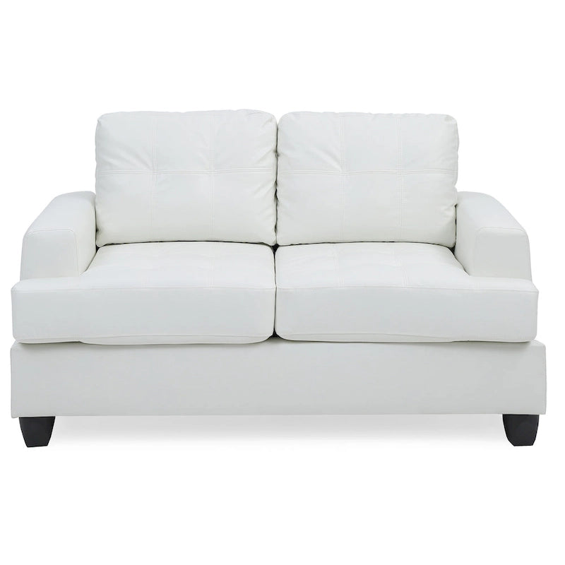 Transitional Faux Leather Loveseat with Saddle Arms and Tufted Back