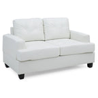 Transitional Faux Leather Loveseat with Saddle Arms and Tufted Back