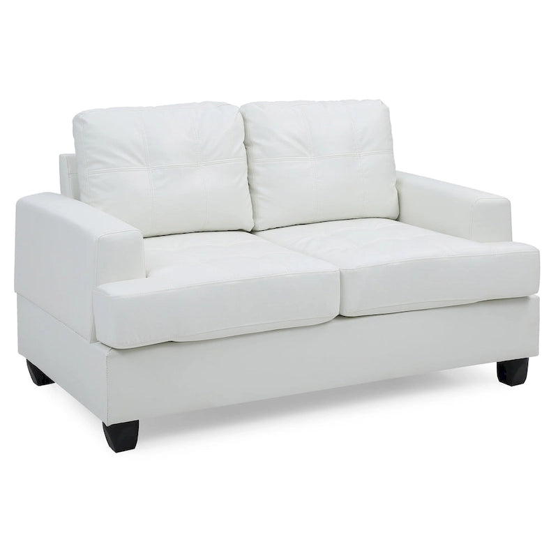 Transitional Faux Leather Loveseat with Saddle Arms and Tufted Back