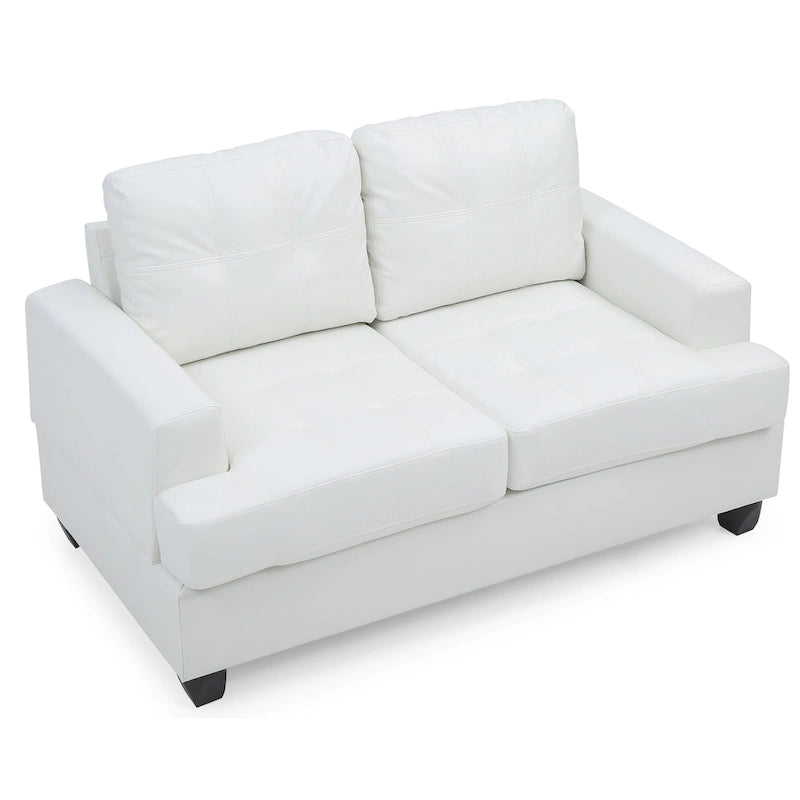 Transitional Faux Leather Loveseat with Saddle Arms and Tufted Back