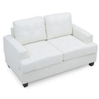 Transitional Faux Leather Loveseat with Saddle Arms and Tufted Back