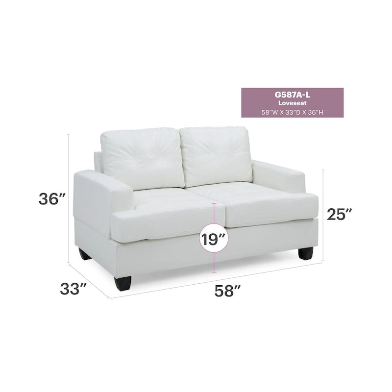 Transitional Faux Leather Loveseat with Saddle Arms and Tufted Back