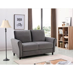 Plush Velvet Loveseat with Sloped Arms, Grey, Dark Blue, Ivory, Rose