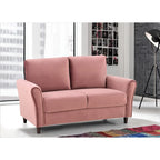 Plush Velvet Loveseat with Sloped Arms, Grey, Dark Blue, Ivory, Rose