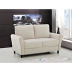 Plush Velvet Loveseat with Sloped Arms, Grey, Dark Blue, Ivory, Rose