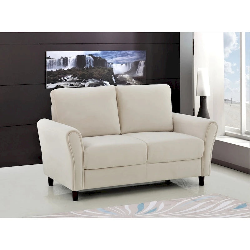 Plush Velvet Loveseat with Sloped Arms, Grey, Dark Blue, Ivory, Rose