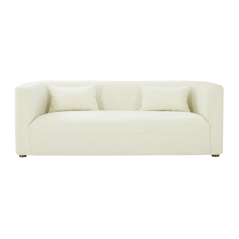 Curved Velvet Sofa with Scalloped Tufted Back and Steel Legs