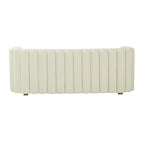 Curved Velvet Sofa with Scalloped Tufted Back and Steel Legs
