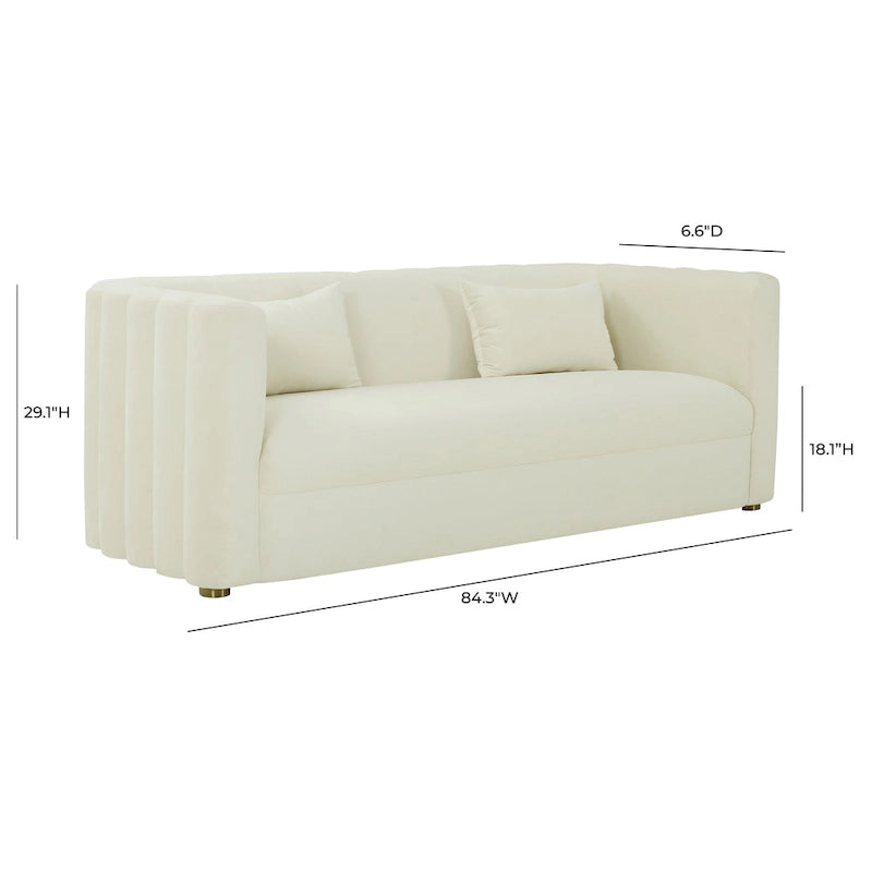 Curved Velvet Sofa with Scalloped Tufted Back and Steel Legs