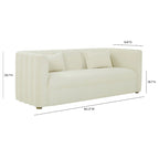Curved Velvet Sofa with Scalloped Tufted Back and Steel Legs