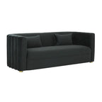 Curved Velvet Sofa with Scalloped Tufted Back and Steel Legs