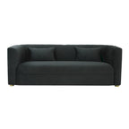 Curved Velvet Sofa with Scalloped Tufted Back and Steel Legs