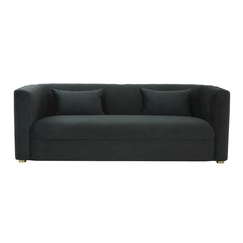 Curved Velvet Sofa with Scalloped Tufted Back and Steel Legs