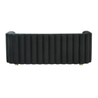 Curved Velvet Sofa with Scalloped Tufted Back and Steel Legs
