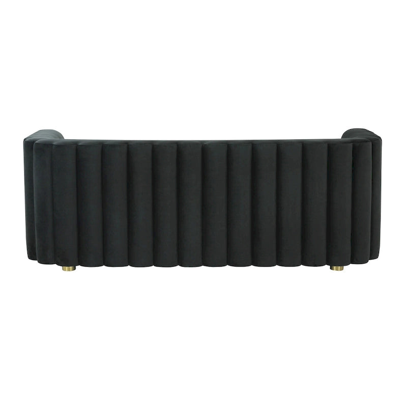 Curved Velvet Sofa with Scalloped Tufted Back and Steel Legs