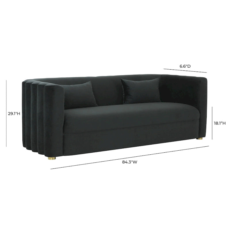 Curved Velvet Sofa with Scalloped Tufted Back and Steel Legs