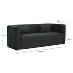 Curved Velvet Sofa with Scalloped Tufted Back and Steel Legs
