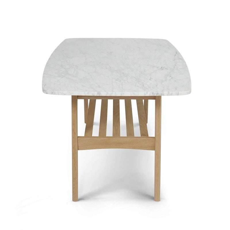 White Marble Top Coffee Table with Wood Frame Natural Finish