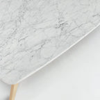 White Marble Top Coffee Table with Wood Frame Natural Finish