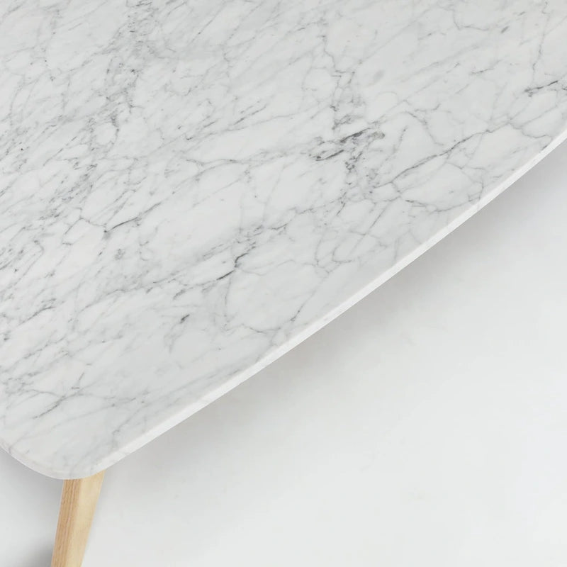 White Marble Top Coffee Table with Wood Frame Natural Finish