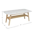 White Marble Top Coffee Table with Wood Frame Natural Finish