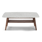 White Marble Top Coffee Table with Wood Frame Natural Finish