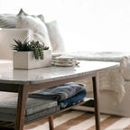 White Marble Top Coffee Table with Wood Frame Natural Finish