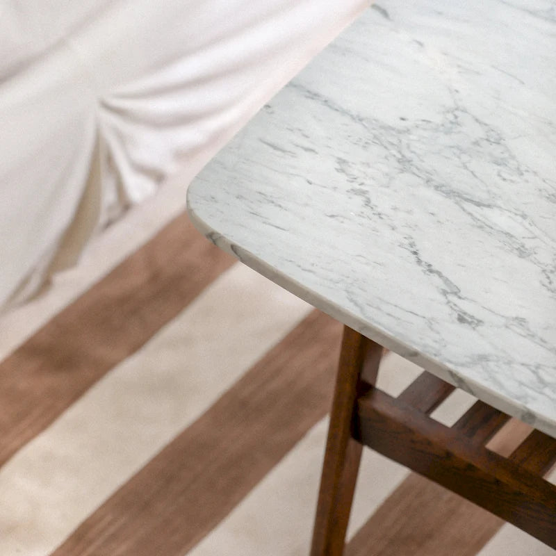 White Marble Top Coffee Table with Wood Frame Natural Finish