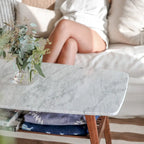 White Marble Top Coffee Table with Wood Frame Natural Finish