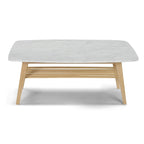White Marble Top Coffee Table with Wood Frame Natural Finish