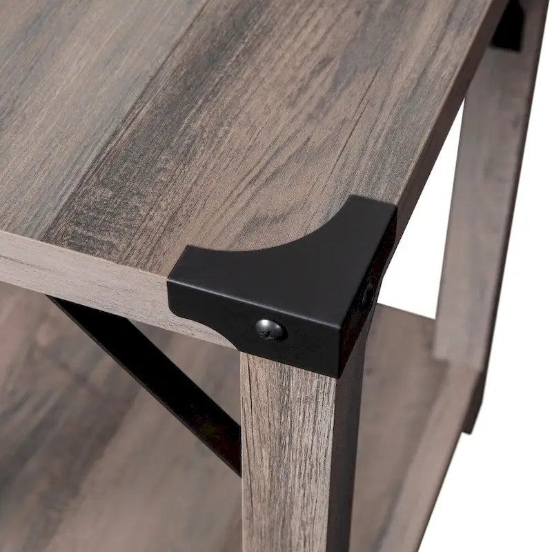 2-Tier Side Table with Metal Side Braces and Corner Caps