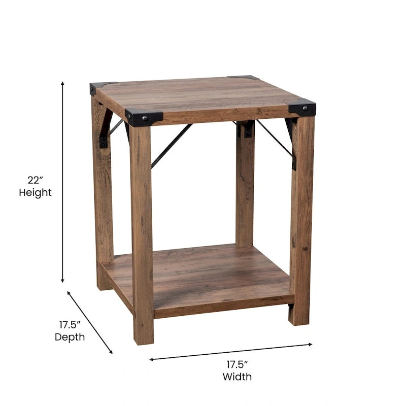 2-Tier Side Table with Metal Side Braces and Corner Caps