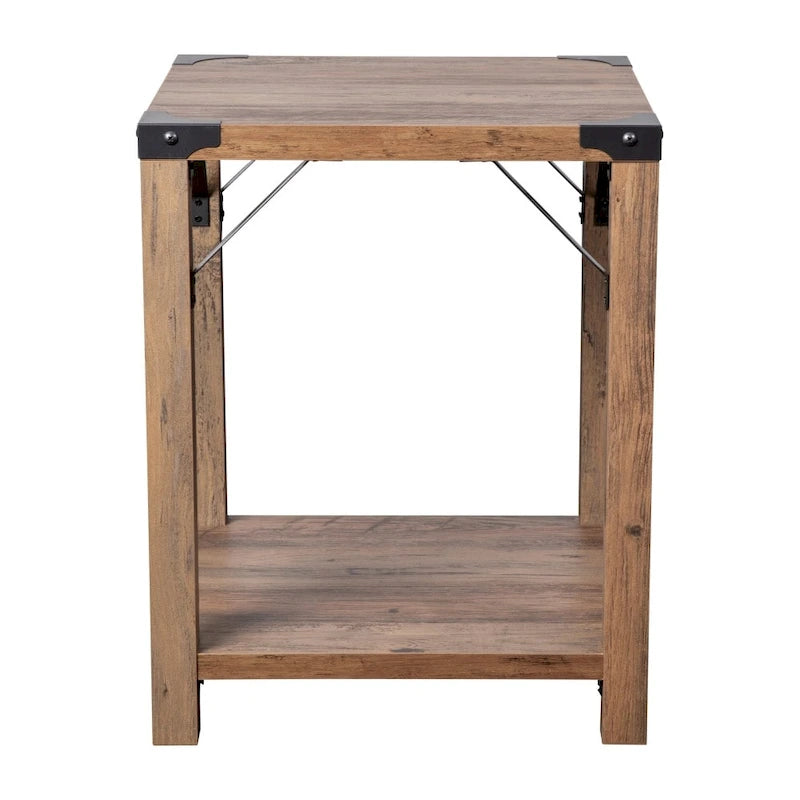 2-Tier Side Table with Metal Side Braces and Corner Caps