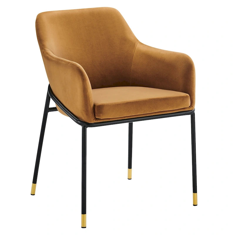 Performance Velvet Upholstered Dining Armchair with Gold-Tipped Black Metal Legs