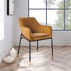 Performance Velvet Upholstered Dining Armchair with Gold-Tipped Black Metal Legs