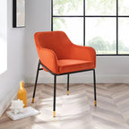 Performance Velvet Upholstered Dining Armchair with Gold-Tipped Black Metal Legs